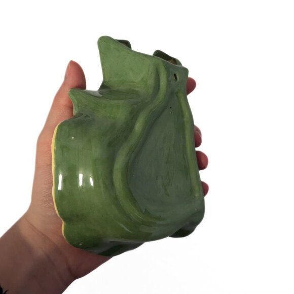 Vintage MCM Wall Hanging Planter Apron Theme Handmade Pottery Green Yellow Cute - Picture 5 of 7